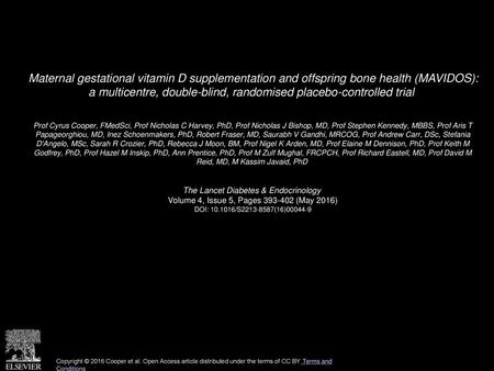 Maternal gestational vitamin D supplementation and offspring bone health (MAVIDOS): a multicentre, double-blind, randomised placebo-controlled trial 