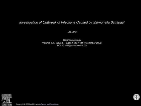 Investigation of Outbreak of Infections Caused by Salmonella Saintpaul