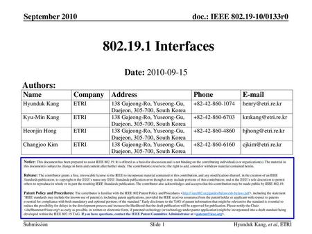 Interfaces Date: Authors: September 2010