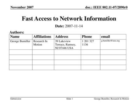 Fast Access to Network Information