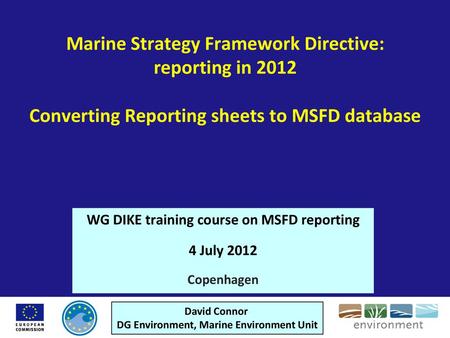 WG DIKE training course on MSFD reporting 4 July 2012 Copenhagen