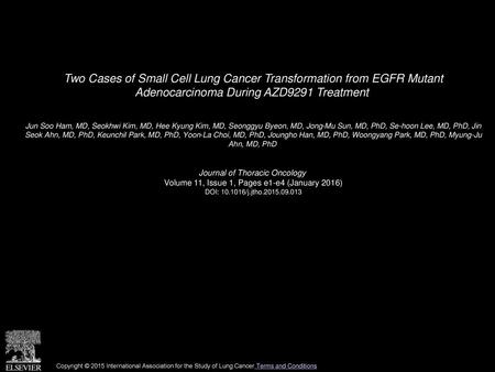 Two Cases of Small Cell Lung Cancer Transformation from EGFR Mutant Adenocarcinoma During AZD9291 Treatment  Jun Soo Ham, MD, Seokhwi Kim, MD, Hee Kyung.