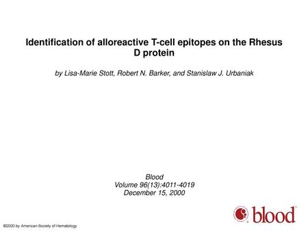 Identification of alloreactive T-cell epitopes on the Rhesus D protein