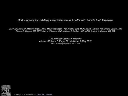 Risk Factors for 30-Day Readmission in Adults with Sickle Cell Disease