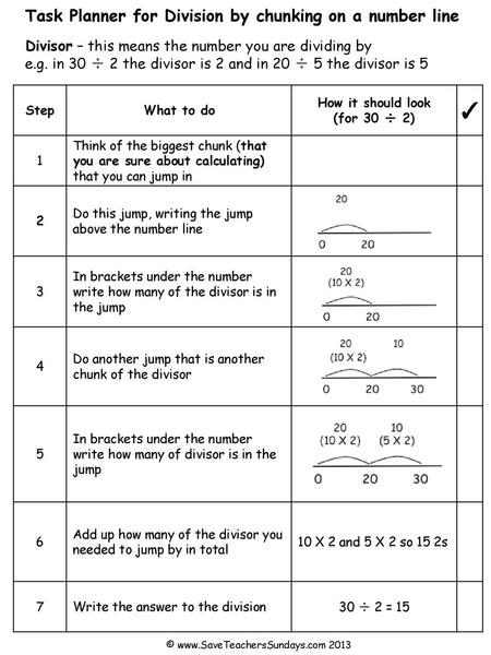 ✓ Task Planner for Division by chunking on a number line