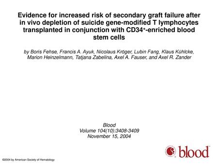 Evidence for increased risk of secondary graft failure after in vivo depletion of suicide gene-modified T lymphocytes transplanted in conjunction with.