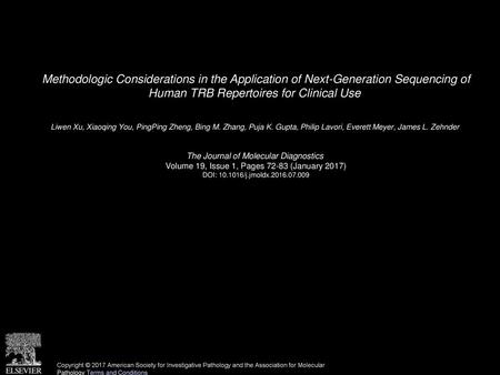 Methodologic Considerations in the Application of Next-Generation Sequencing of Human TRB Repertoires for Clinical Use  Liwen Xu, Xiaoqing You, PingPing.