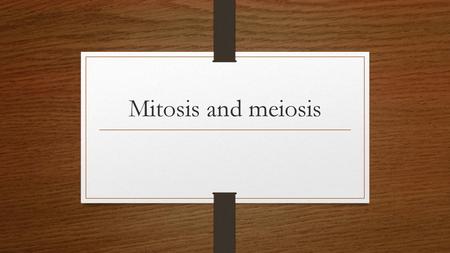 Mitosis and meiosis.