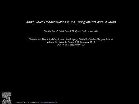 Aortic Valve Reconstruction in the Young Infants and Children