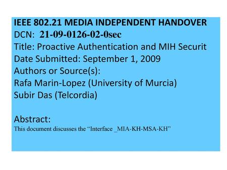 IEEE MEDIA INDEPENDENT HANDOVER DCN: sec