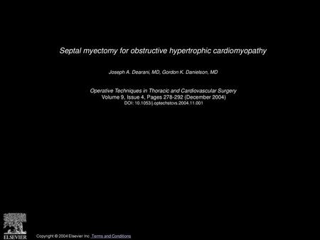 Septal myectomy for obstructive hypertrophic cardiomyopathy