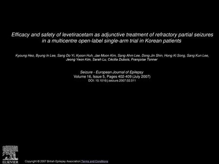Efficacy and safety of levetiracetam as adjunctive treatment of refractory partial seizures in a multicentre open-label single-arm trial in Korean patients 