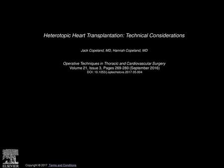 Heterotopic Heart Transplantation: Technical Considerations