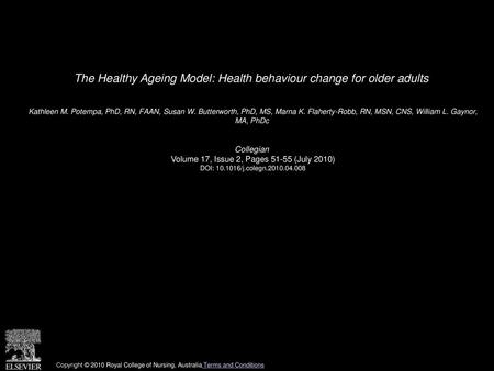 The Healthy Ageing Model: Health behaviour change for older adults