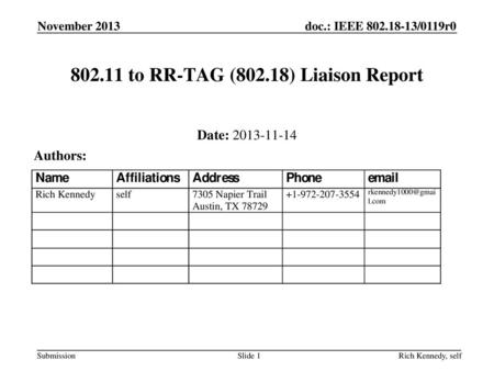 to RR-TAG (802.18) Liaison Report