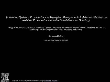 Update on Systemic Prostate Cancer Therapies: Management of Metastatic Castration- resistant Prostate Cancer in the Era of Precision Oncology  Philipp.