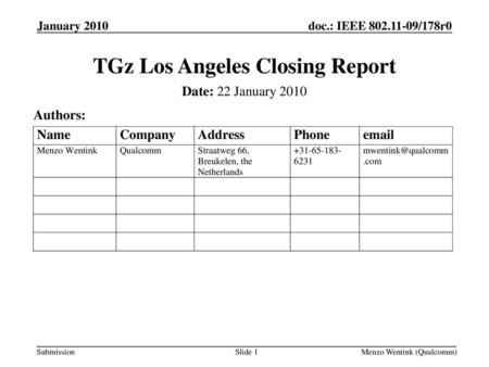 TGz Los Angeles Closing Report
