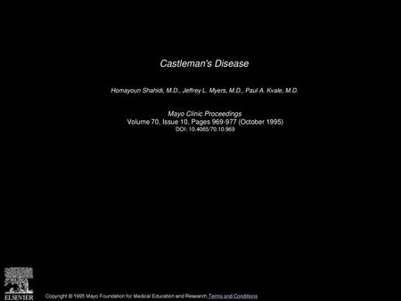 Castleman's Disease Mayo Clinic Proceedings