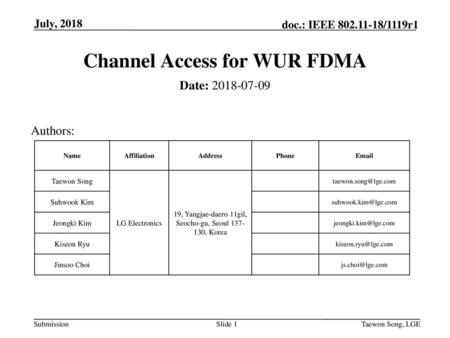 Channel Access for WUR FDMA