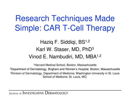 Research Techniques Made Simple: CAR T-Cell Therapy