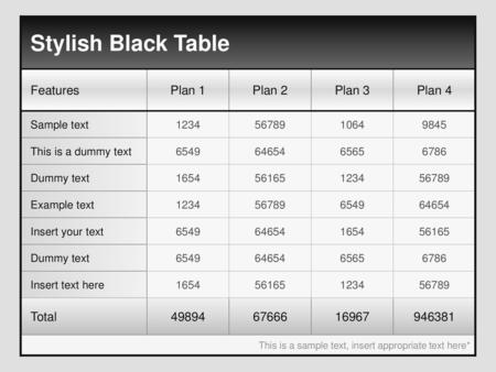 Stylish Black Table Features Plan 1 Plan 2 Plan 3 Plan 4 Total 49894