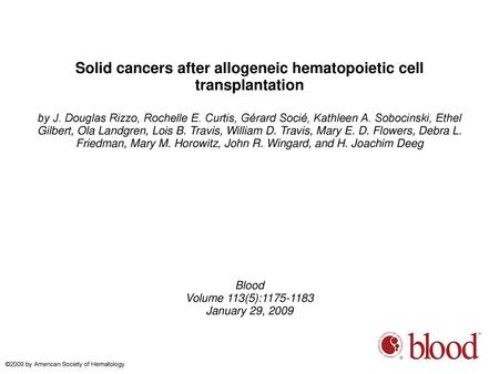 Solid cancers after allogeneic hematopoietic cell transplantation