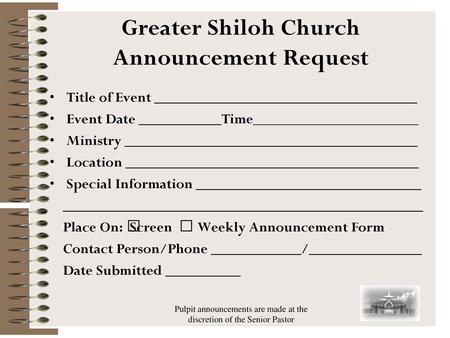 Greater Shiloh Church Announcement Request