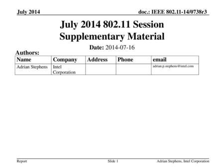 July Session Supplementary Material