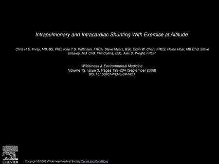 Intrapulmonary and Intracardiac Shunting With Exercise at Altitude