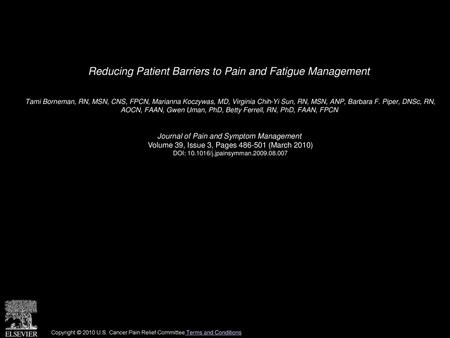 Reducing Patient Barriers to Pain and Fatigue Management