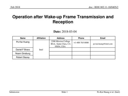 Operation after Wake-up Frame Transmission and Reception