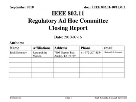 IEEE Regulatory Ad Hoc Committee Closing Report