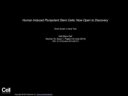 Human Induced Pluripotent Stem Cells: Now Open to Discovery