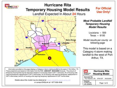 Most Probable Landfall Temporary Housing Model Results