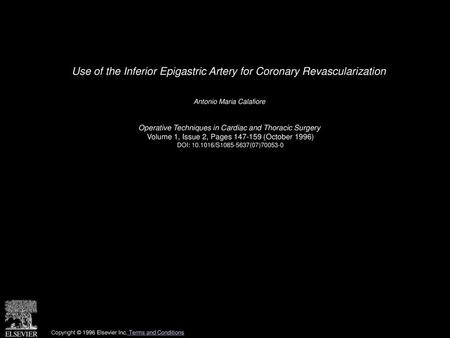 Use of the Inferior Epigastric Artery for Coronary Revascularization