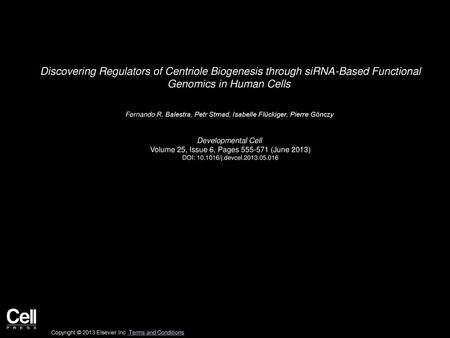 Discovering Regulators of Centriole Biogenesis through siRNA-Based Functional Genomics in Human Cells  Fernando R. Balestra, Petr Strnad, Isabelle Flückiger,