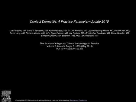 Contact Dermatitis: A Practice Parameter–Update 2015