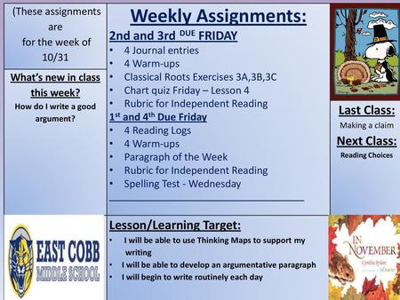 What’s new in class this week? How do I write a good argument?