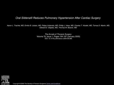 Oral Sildenafil Reduces Pulmonary Hypertension After Cardiac Surgery