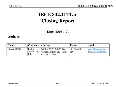 IEEE TGai Closing Report