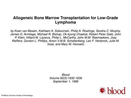 Allogeneic Bone Marrow Transplantation for Low-Grade Lymphoma