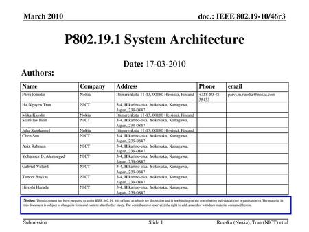 P System Architecture Date: Authors: March 2010