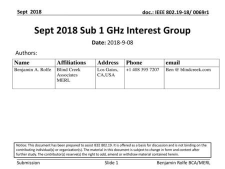 Sept 2018 Sub 1 GHz Interest Group
