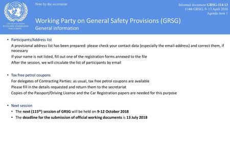 Working Party on General Safety Provisions (GRSG) General information