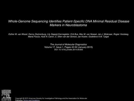 Whole-Genome Sequencing Identifies Patient-Specific DNA Minimal Residual Disease Markers in Neuroblastoma  Esther M. van Wezel, Danny Zwijnenburg, Lily.