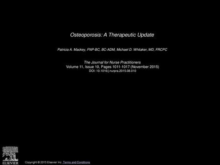 Osteoporosis: A Therapeutic Update