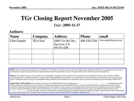 TGr Closing Report November 2005