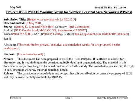 <month year> doc.: IEEE /244r0 May 2001
