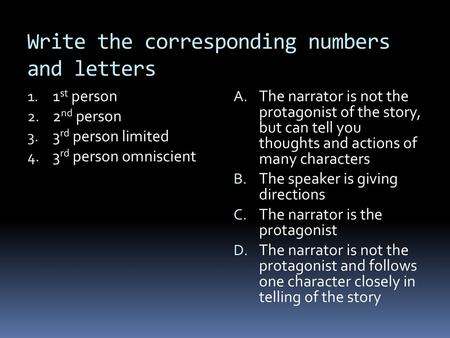 Write the corresponding numbers and letters