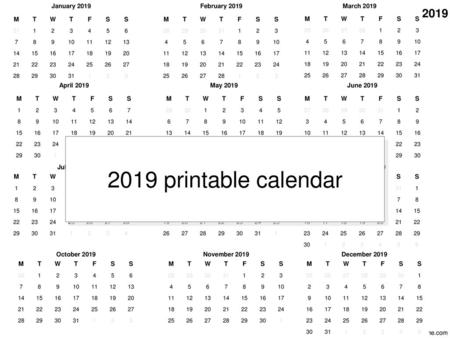 2019 printable calendar 2019 January 2019 February 2019 March 2019 M T
